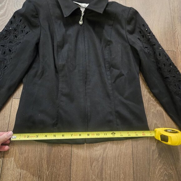 Vintage Joseph Ribkoff Trends Black Laser Cut Embellished Cotton Jacket Size 6 - Picture 13 of 16